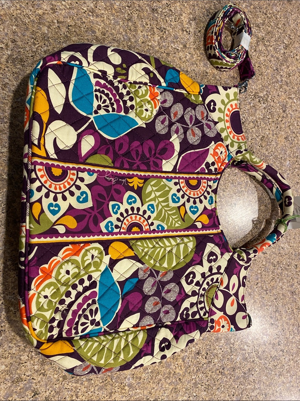 NWT Vera Bradley Plum Crazy Two Way Tote Quilted Bag With Detachable Strap MUSTY - Picture 6 of 16